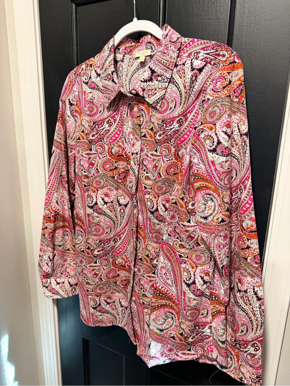 Talbots Pink, Caramel and Black Paisley Button-Down Blouse
